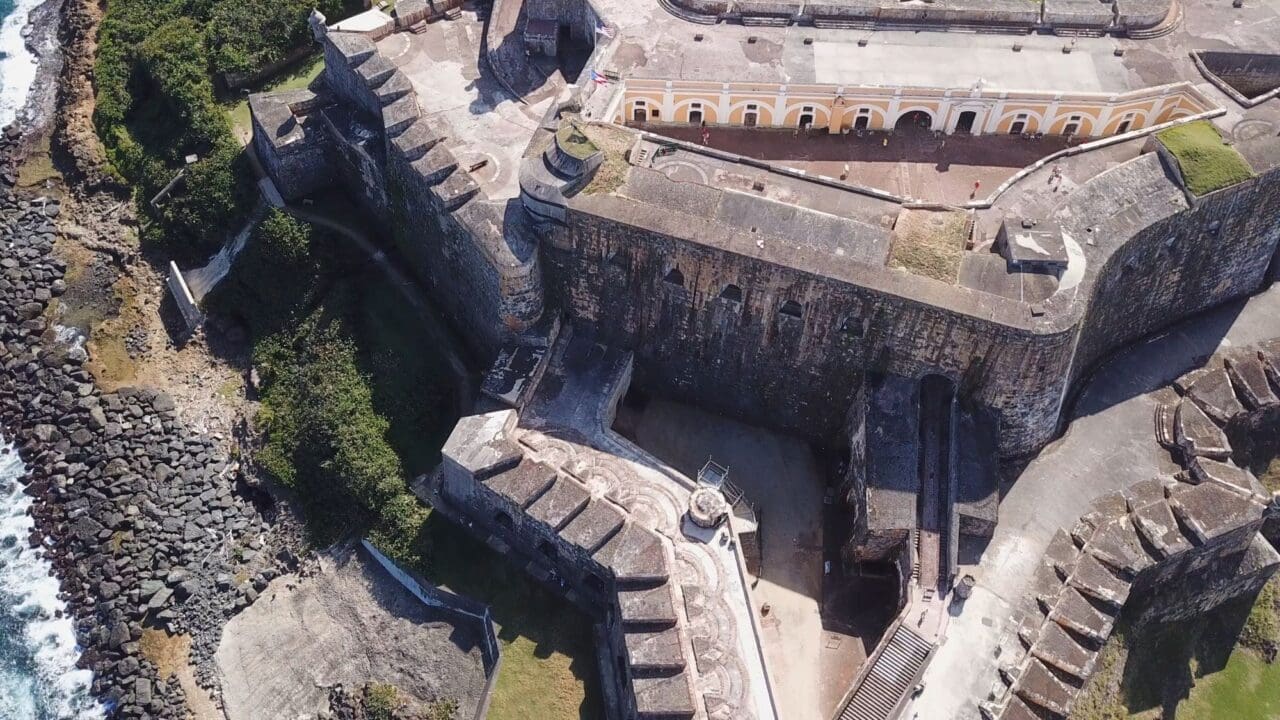 Aerial closeup view of Castillo San Felipe del Morro in San Juan